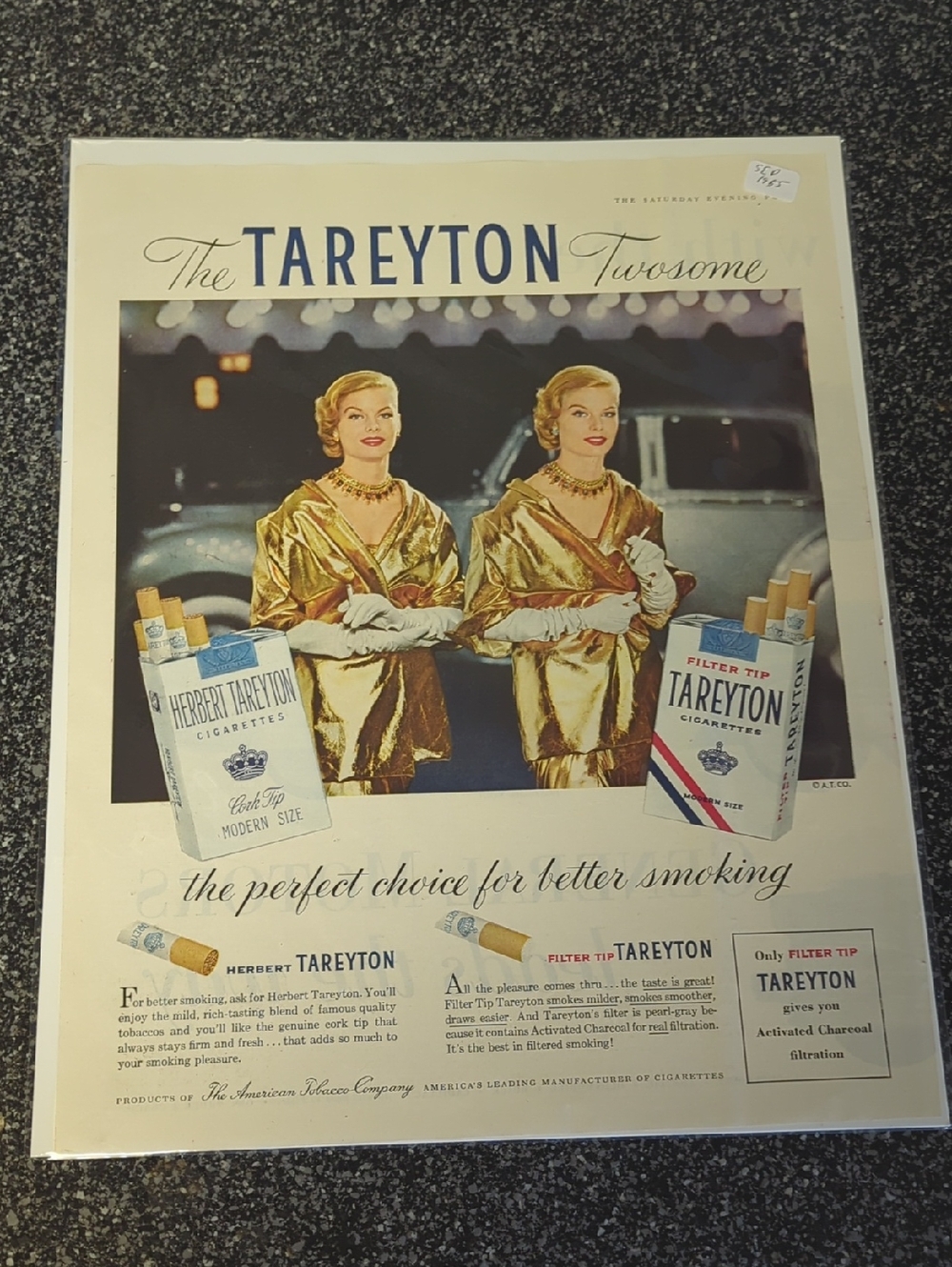 Tareyton Cigarette Smoking Duo Original Saturday Evening Post Advertisement